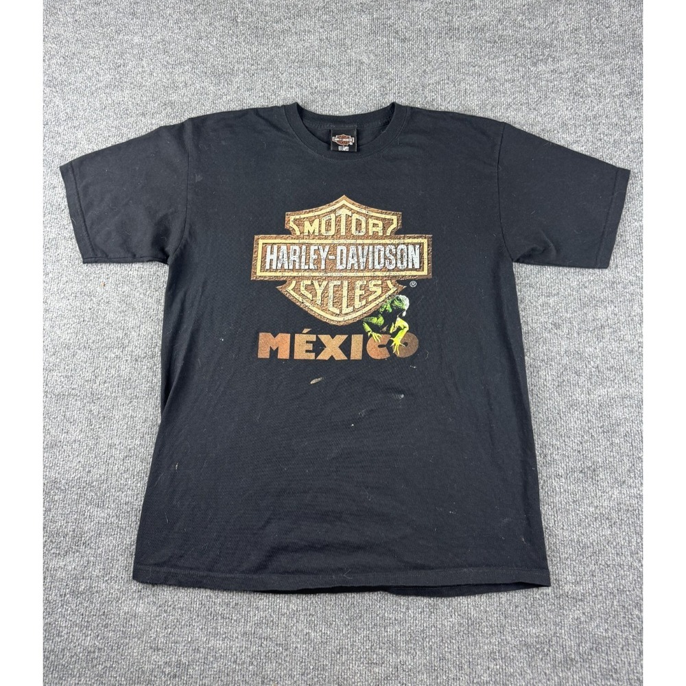 Harley-Davidson Shirt Mens L Black Cancun Mexico Biker Motorcycle Tee Grunge Y2K